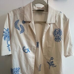 NANUSHKA embroidered short sleeve button down